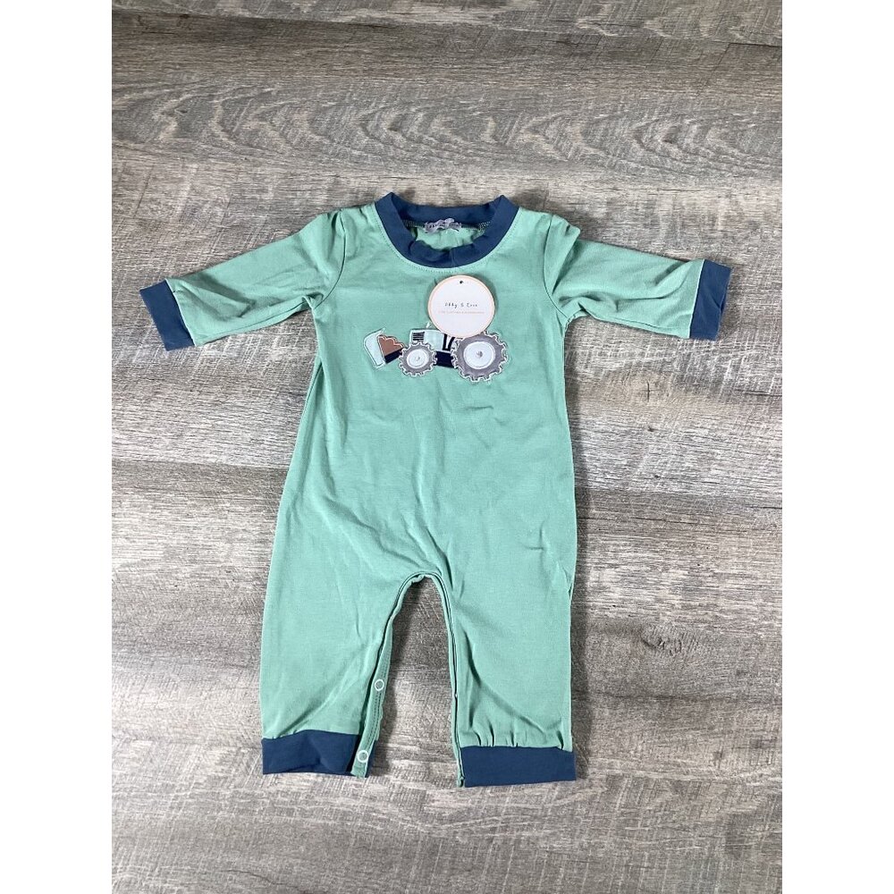 Abby & Finn Baby Romper Green Tractor Design Snap Closure 6M Baby Clothes NWT